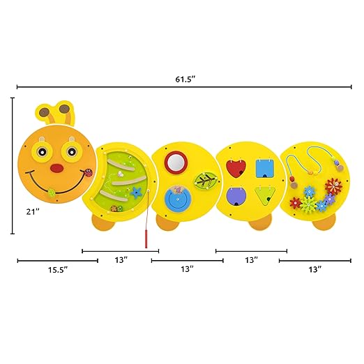 SPARK & WOW Caterpillar Activity Wall Panels | Yellow | Ages 18m+ | Montessori Sensory Wall Toy | 10 Activities | Busy Board | Toddler Room Décor