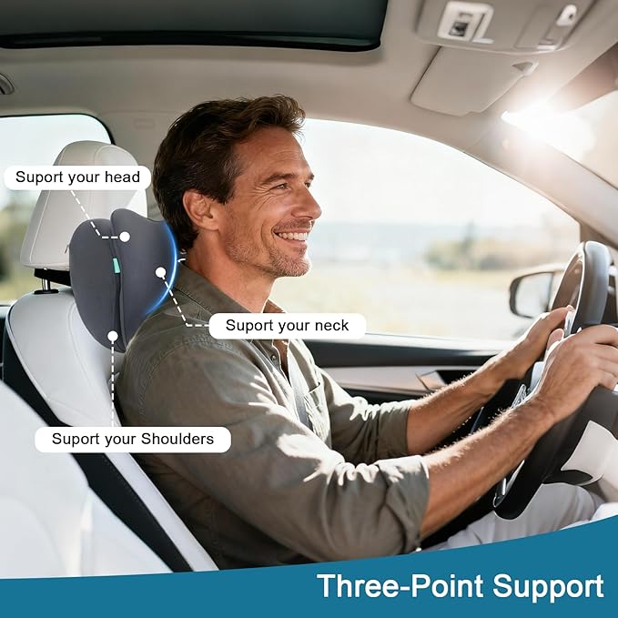 2Pcs 2025 Double-Layer Car Pillow, Cloud-Like Comfort Car Neck Pillow, Dual C-Curve Support Car Headrest Pillow – Experience First-Class Driving Comfort. (Gray)