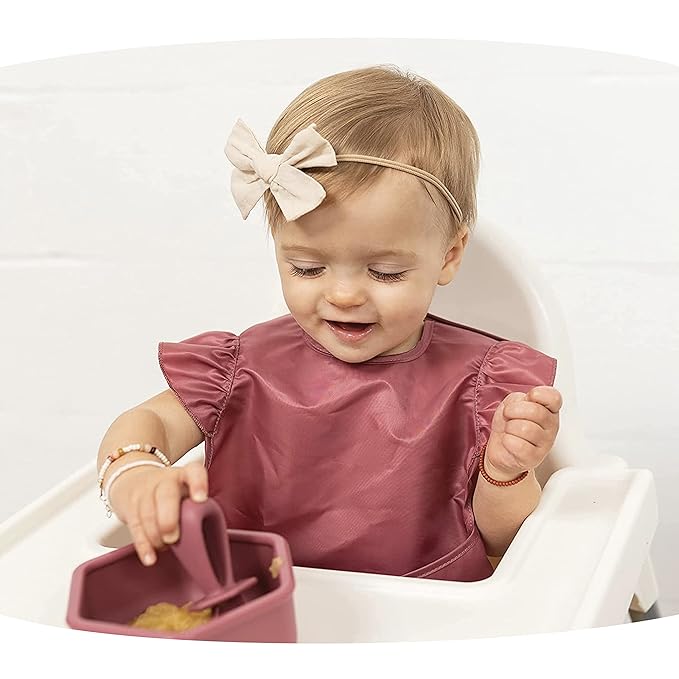 Tiny Twinkle Silicone Training Utensils, Baby Spoons and Baby Forks For Self-Feeding Training, Silicone Baby Led Weaning Utensils For Toddlers And Babies 6-24 Months, Baby Feeding Supplies (Burgundy)