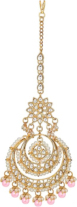 Aheli Bollywood Ethnic Chandbali Style Big Earrings Maang Tikka Set Traditional Fashion Jewelry Gift for Women