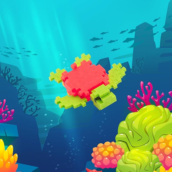 PLUS PLUS 3D Puzzle Building Block Set, 70 Mini Interlocking Pieces, Fun STEM Toys for Kids - Sea Turtle Mini Maker Tube