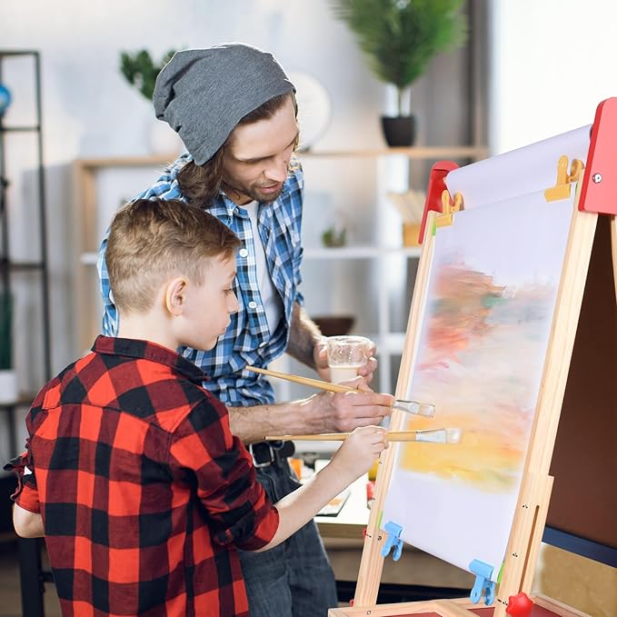 Joyooss Easel for Kids Easel, Wooden Easel Whiteboard & Chalkboard Easel, Foldable Height Adjustable Double Sided Toddler Art Easel Kids, Art Easel for Kids Age 4-8 9-12 Magnetic Board for Kids Easel