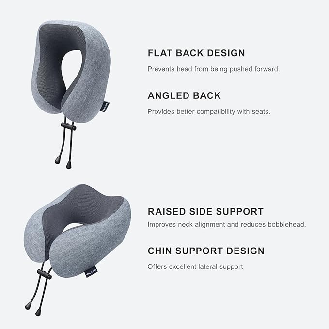 urnexttour Travel Pillow for Airplane Memory Foam Neck Pillow, Soft & Support Travel Pillow for Travelling, Sleeping Rest, Car, Train and Home Use (Dark Grey)
