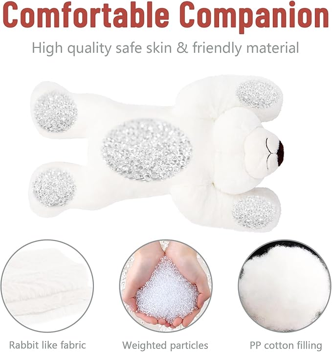 Niuniu Daddy 20" | 3.3 Pound Polar Bear Weighted Stuffed Animals, Large White Bear Plush Toy Pillow with Fluffy Fur for Kids Adults Teens Cute Stuffy Animal for Valentine Christmas Birthday Gift