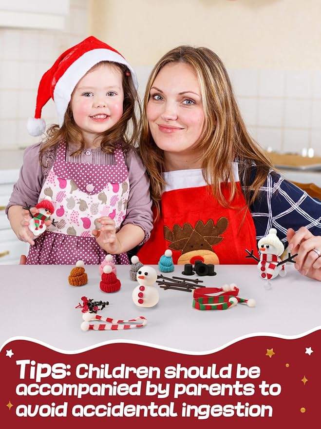 Cosweet 24 Pack Christmas Snowman Crafts Kit for Kids- Build a Snowman Kit with Air Dry Clay Xmas Stocking Stuffers Gift for Party Favors Winter Activities DIY Crafts Sewing