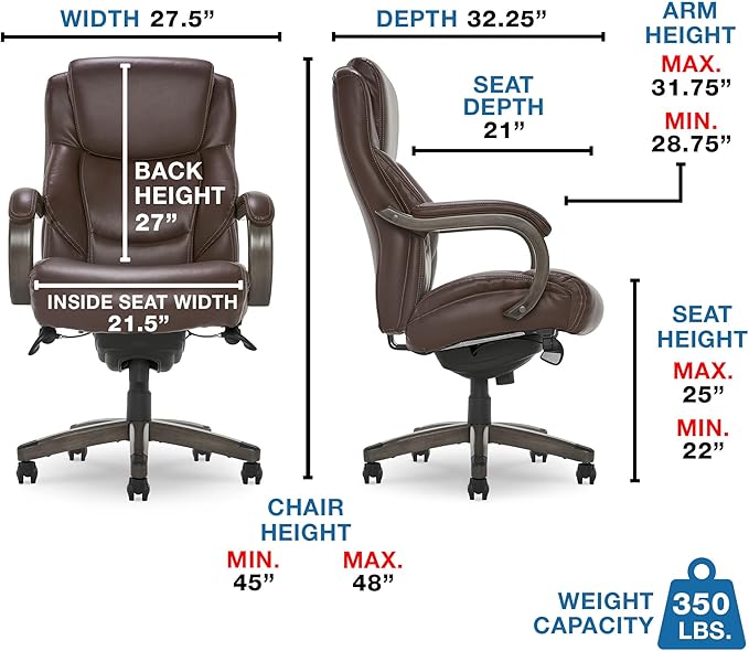 La-Z-Boy Delano Big & Tall Executive Office Chair | High Back Ergonomic Lumbar Support, Bonded Leather, Brown with Weathered Gray Wood |