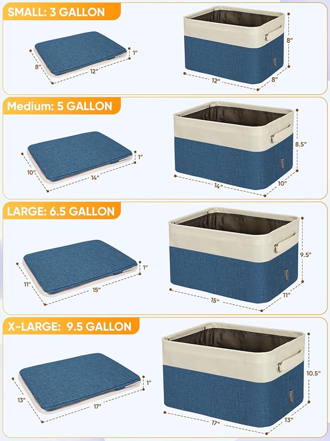 BALEINE 1 Pack Fabric Storage Bins for Shelves, Linen Storage Baskets for Organizing, Decorative Closet Bins for Clothes, Home (Navy Blue, 14''x10''x8.5'')
