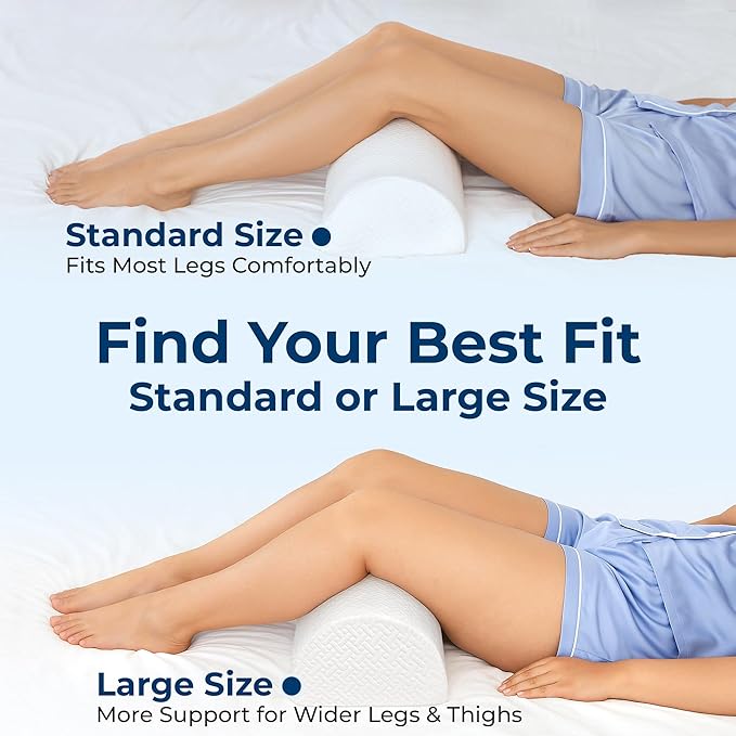 5 STARS UNITED Knee Pillow for Back Sleeping – Memory Foam Cushion for Sciatica Pain Relief – Under Leg Support for Sleeping on Back – Large Half Moon Bolster for Bed, White