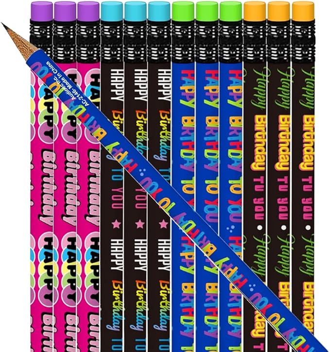 ArtCreativity Happy Birthday Pencils, Set of 24, Cool Writing Pencils with Colorful Birthday Salutations, Birthday Party Favors, Party Goody Bag Fillers, Teacher Supplies for Classroom