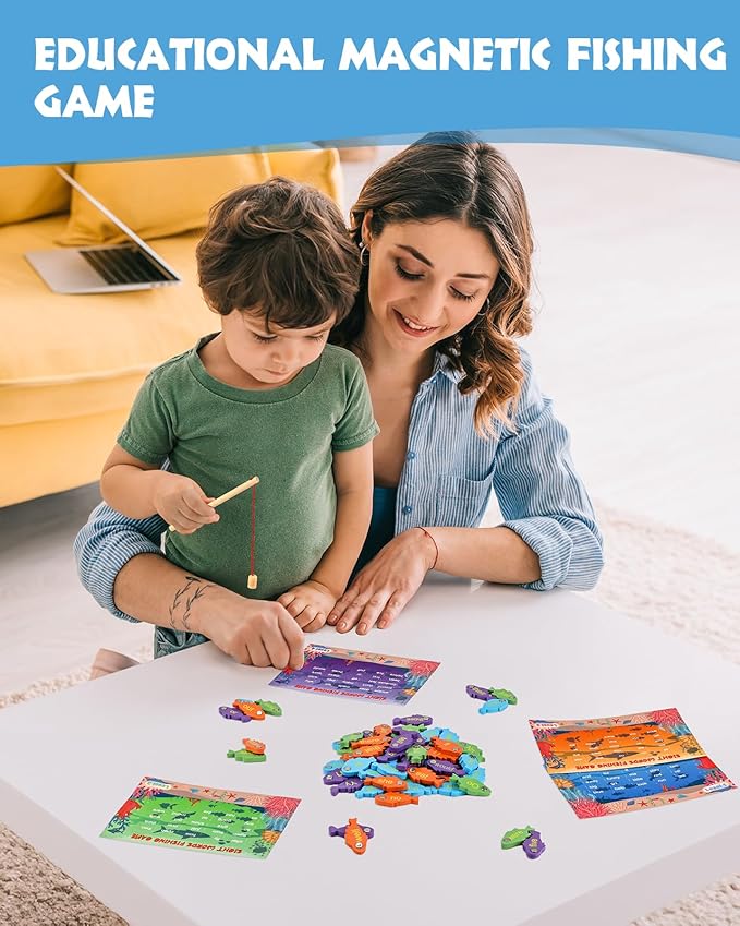 Anpro Wooden Magnetic Fishing Sight Words Game Learning, Alphabet Puzzle Flashcards Montessori Toys with 2 Play Modes, Homeschool Sight Word Educational Toy for Preschool 3 4 5 Year Old Kids