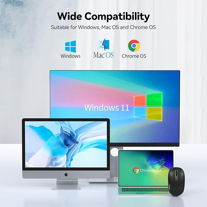 TECKNET Wireless Mouse, 2.4G Quiet Computer Mouse with USB Receiver, 4 Buttons Portable Cordless Mice for Chromebook, Laptop, PC, Mac, 800/1200/1600 DPI - Black