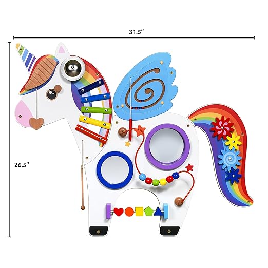 SPARK & WOW Unicorn Activity Wall Panel | Ages 18m+ | Montessori Sensory Wall Toy | 8 Activities | Busy Board | Toddler Room Décor