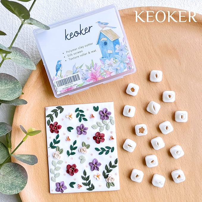 Keoker Mini Polymer Clay Cutters - 15 Shapes Mini Flower Polymer Clay Cutters for Earrings Making, Leaf Clay Earring Cutter Set, Clay Cutters for Polymer Clay Jewelry