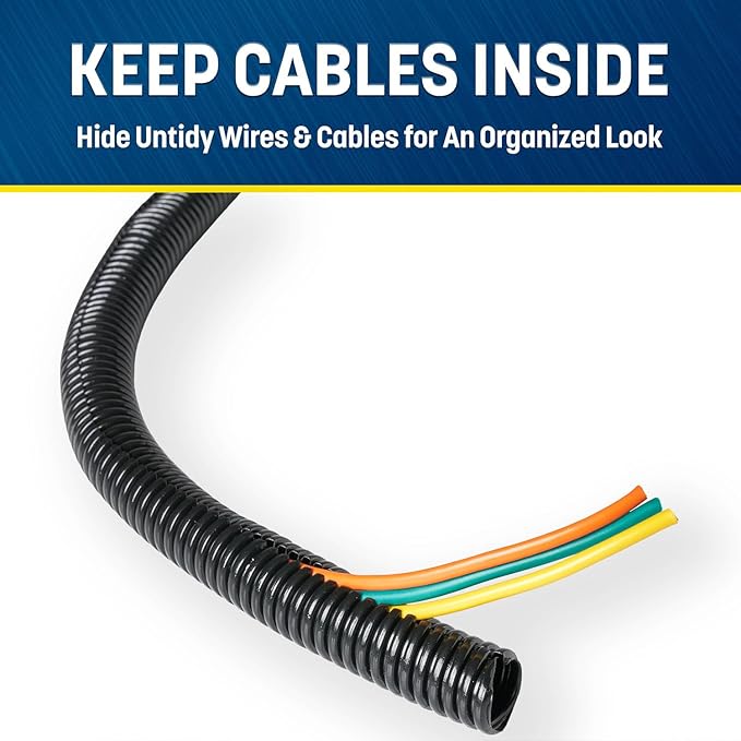 GS Power 1/4 Inch x 100ft Split Wire Loom Tubing, Split Cable Sleeve Cord Protector for Industrial Electrical Wires, Automotive Wire Cover Flexible, High Temperature Cable Conduit, Wrap