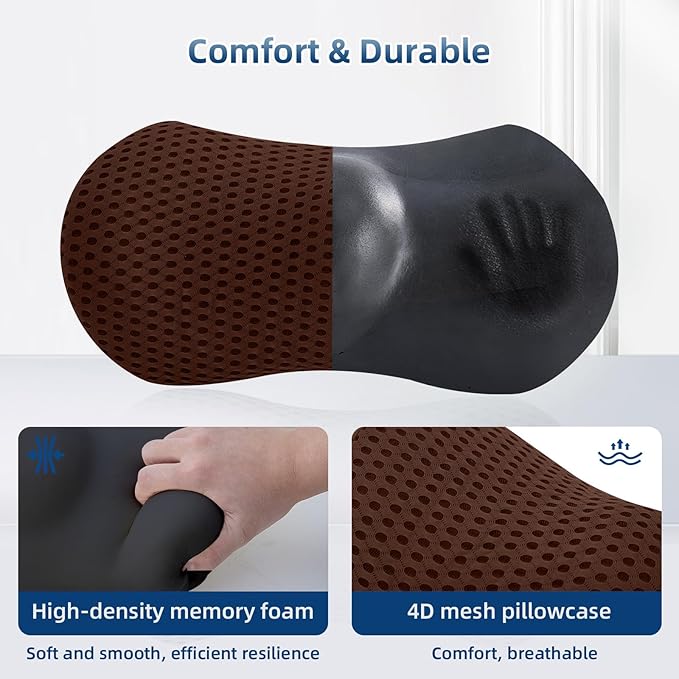 Lumbar Pillow, Memory Foam Lumbar Support Pillow for Office Chair and Car Seat, Ergonomic Streamline Back Pillow for Lower Back Pain Relief, Back Support Pillow for Sitting, Driving, Traveling