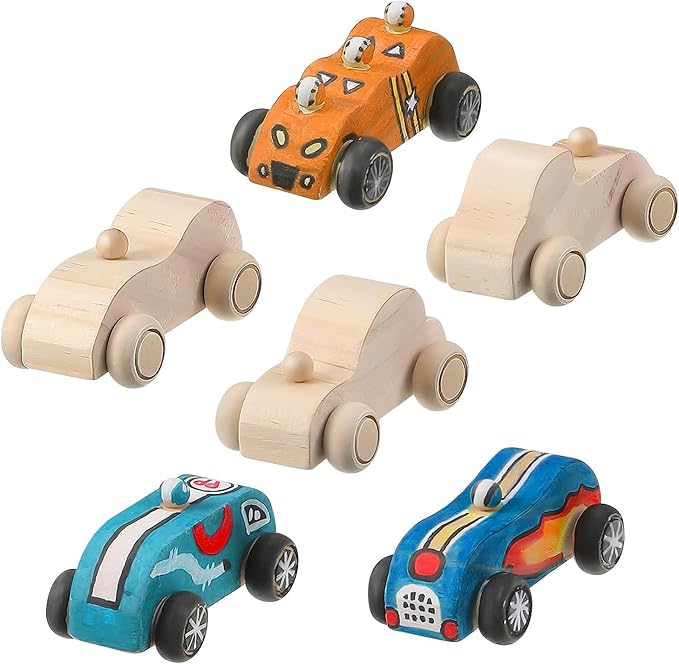 clothmile 6 Pieces DIY Wood Car Toys Unfinished Wooden Cars Toys Wooden Painting Blocks Crafts Kits for Christmas School Students Home Activities Craft Projects Easy Woodworking and Family Time Set