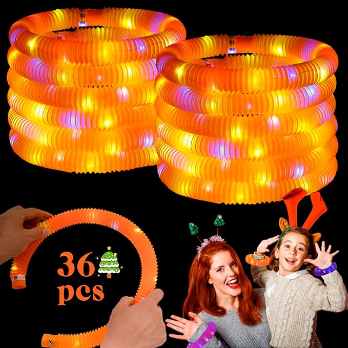 Light Up Glow Necklaces Bracelets Party Favors Accessories for Toddlers, Glow Sticks Pop Tubes for kids, Glow Birthday Camping Wedding Party Supplies Decorations for Boys Girls (Orange 36 pack)