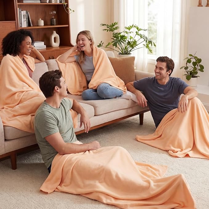 Kinlop Fleece Blanket Bulk 60 x 50 Inch Soft Lightweight Fleece Cozy Blanket Warm Throw Plush Pet Throw for Bed Couch Sofa Home Office Wedding Gifts Travel Camping(Light Orange,40 Packs)