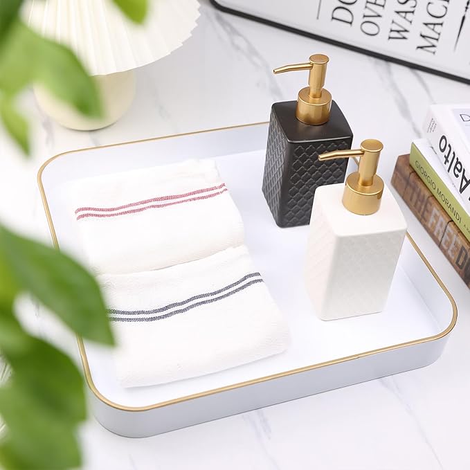 Omuriko White Square Decorative Tray with Handles, 13"*13" Versatile Serving Tray for Coffee Table, Ottoman, Ideal for Serving, Displaying, Organizing