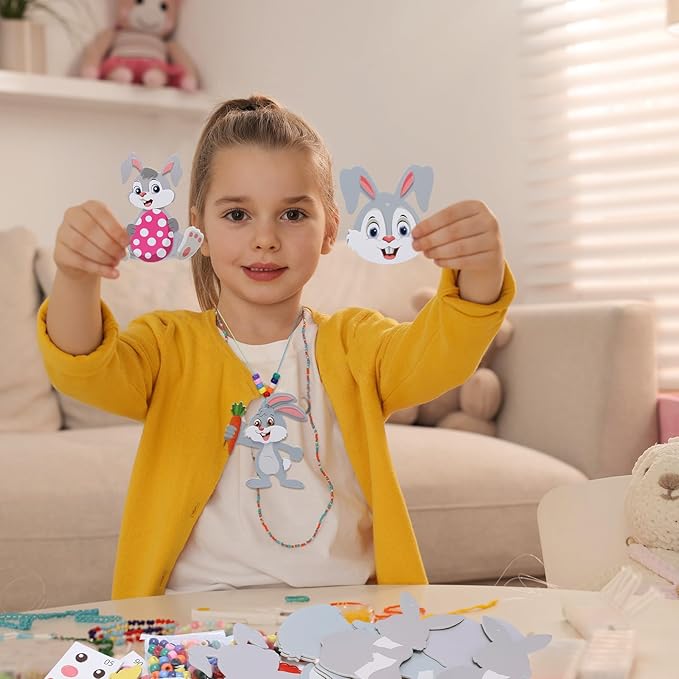 Fennoral 12 Pack Easter Craft Kit for Kids Make You Own Easter Bead Necklace Making Kit for Girls Boy DIY Easter Arts and Crafts for School Classroom Art Activities Easter Gifts