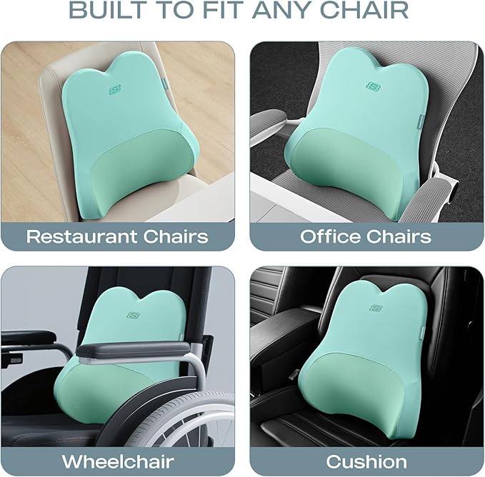 Skechers Air-Cooled & Memory Foam Lumbar Pillow,Lumbar Support Pillow for Office,Chair Lower Back Pain Relief Lumbar Pillow,Ergonomic Design Back Support Pillow for Office Chair,Car,Home,Travel,Green