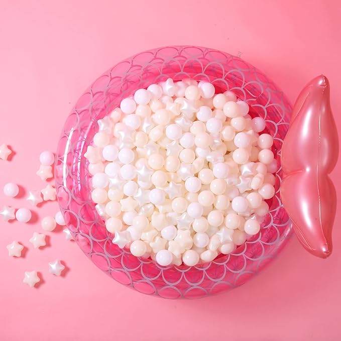 GOGOSO Star Ball Pit Balls for Toddlers, Star Beige Plastics Balls for Ball Pool Birhtday Party Girls Kids with Storage Bag, 2.17inches 100pcs/sets for Friendship Bracelet