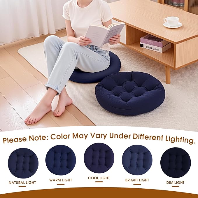 4Pcs Floor Pillows for Adults, Meditation Cushions, Large Round Sitting Cushion Living Room Memory Foam Pillow for Sitting (4, Navy, 22x22x6 Inch)