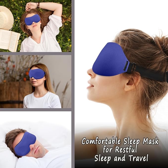 DTS Sleep Mask for Men Women Side Sleepers Eye Mask Zero Eye Lash Pressure 3D Complete Light Blocking Night Blindfold with Adjustable Strap Soft Shade Cover Sleeping Mask for Travel Nap Work Home Blue