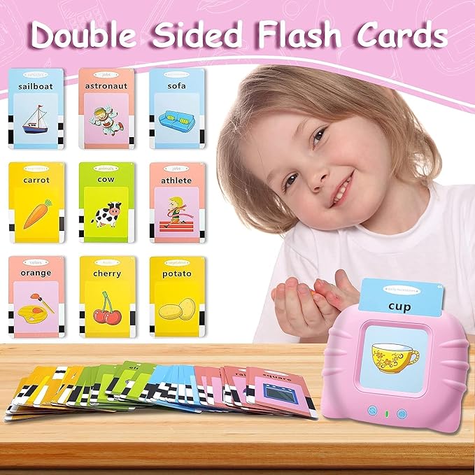 Talking Cards for Toddlers,Christmas Birthday Gifts for Boys Age 1-5,Educational Learning Interactive Toys for Kids Autism Toys Speech Therapy Toys Autism Toys with 224 Sight Words-Pink
