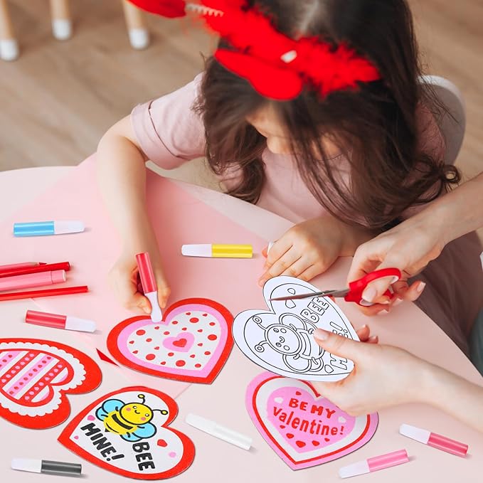 24 Set Valentine Hearts Sand Art Craft Kit for Kids 4.72 Inch DIY Valentine's Day Sand Painting Kit with Colored Sand Brush Heart Sand Art and Crafts for Valentines Home Classroom Activities