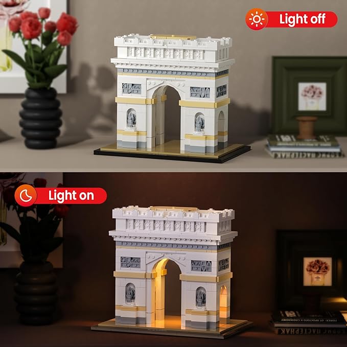 itshWOee Architecture Arc De Triomphe Building Set, Paris Collectible City Landmark Architectural Building Toys with Lights, Home Décor Paris Gift for Adults and Kids Age 6+