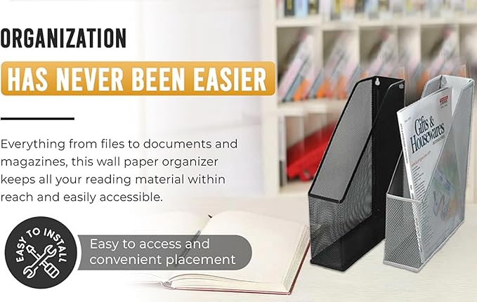 YBM HOME Steel Mesh Wall Magazine File Holder for Home & Office Organization, Serves as a Magazine Rack, Desk Organizer, Letter and Mail Bin, Holds Up to 20 Magazines - 12-Pack Black, 1101-12