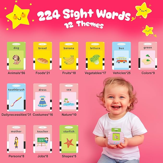 Toddler Toys for 2 3 4 5 Year Old Girls, Learning Flash Card Toys for 1+ Year Olds, Autism Speech Therapy Sensory Toys with Pictures and Colors, Birthday Gifts for Girls Age 1-6