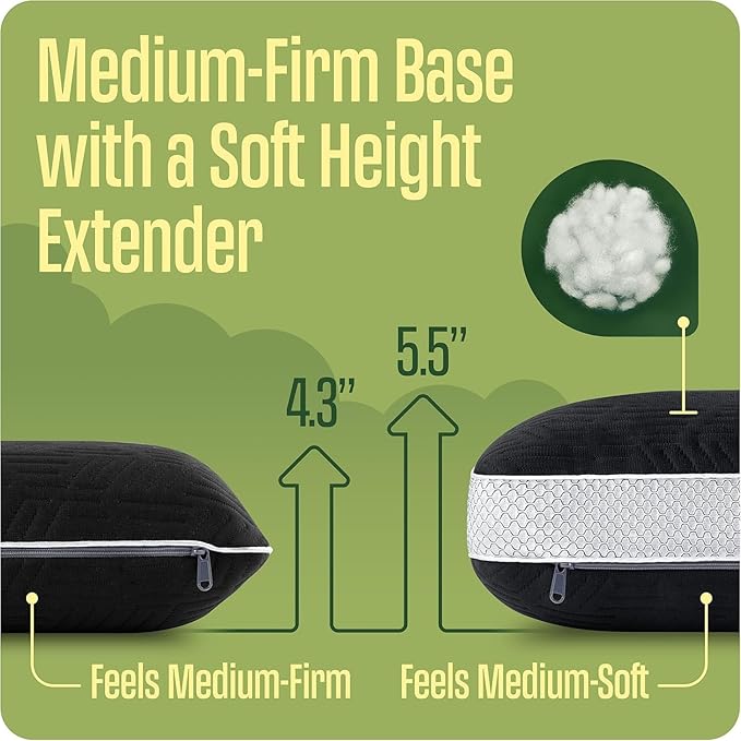 TCOMF Camping Pillow: Dual Cover, Memory Foam Travel Pillow, Medium Firm Camp Pillow, Camping Pillows for Sleeping, 5 Layers for Support, Small Travel Pillow,Small Portable Pillow 10x16 Inches (Black)