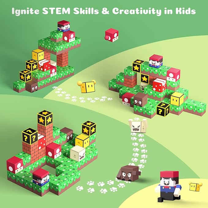 Magnetic Blocks - 48PCS The Plumber is Out - 1" Creative Magnetic Building Cubes Gift Set for Kids Ages 4-8