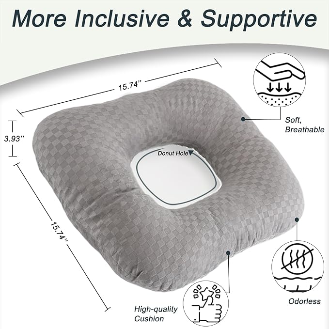Anti-Slip Wheelchair Cushions, Bed Sore Cushions for Butt, Ergonomic Innovations Orthopedic Donut Pillow, Medical Seat Cushion for Sciatica, Back, Coccyx, Pressure Sore (Gray)