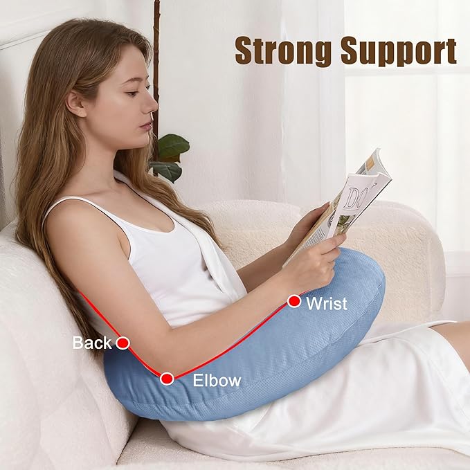 XWZO Reading Pillow for Gaming, Crocheting or Playing with Strong Arm Support, Gaming Pillow for Arm Rest When Sitting in Bed & Sofa, Lap Pillow Swen with Tiebacks and Side Pocket, Blue