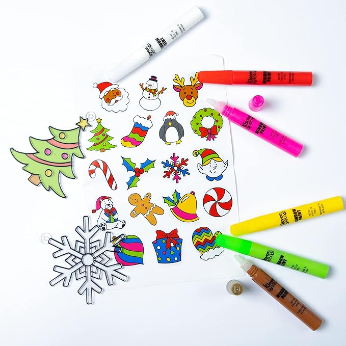 JOYIN Christmas 18 PCS Window Sun Catchers DIY Paint Art and Craft Kit, Make Your Own Window Clings for Christmas Holiday Decorations,Kids Art Project