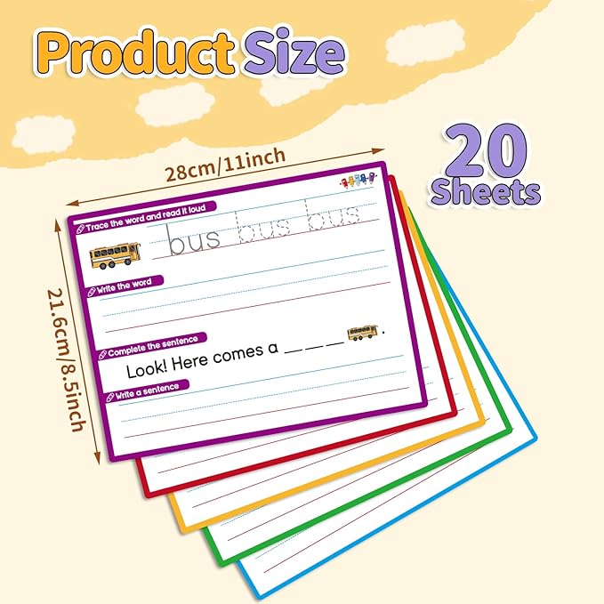 CVC Word Games Sentence Building for Kids, Handwriting Practice Writing to Learn Tracing Sight Words Phonics Flash Cards, Pre k Preschool Kindergarten Homeschool Learning Activities