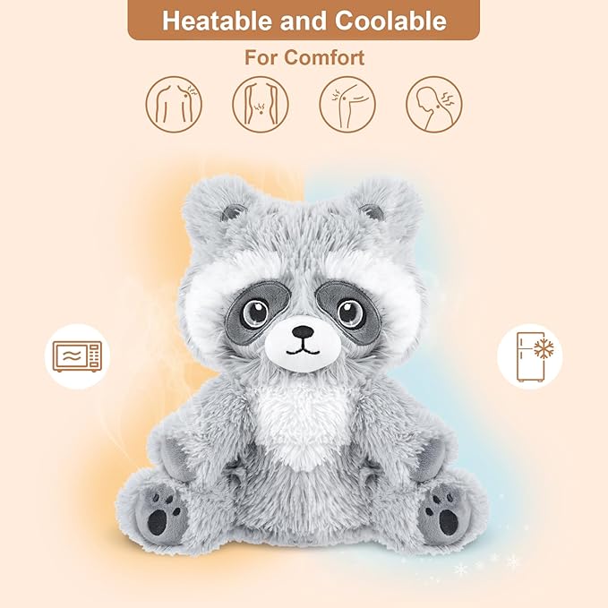 Heatable & Coolable Raccoon Stuffed Animal, Microwavable Heating Pad Plushies for Soothing & Relaxation, Heated Stuffed Animals with Lavender Scented, Stuffed Plush Raccoon Gifts