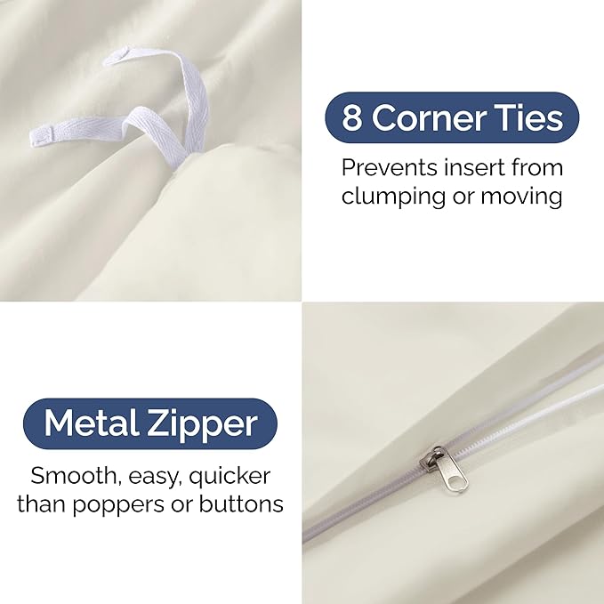 Duvet Cover Full Size Set - Extra Soft Full Size Duvet Cover 80 x 90 with 2 Pillow Shams - Hotel Luxury Quality Easy Care and Fade Free w/Zipper Closures & Ties - Comfy Breathable Bedding Set (Ivory)