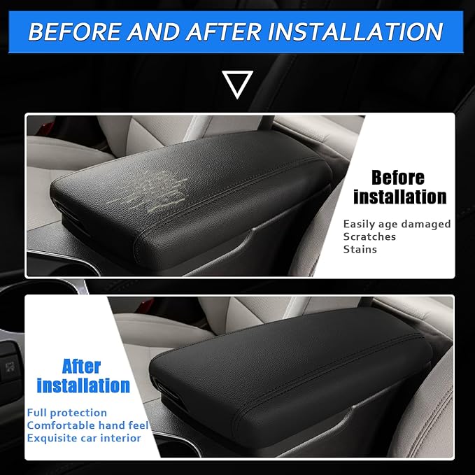 XYHGM Car Center Console Armrest Cover for Kia Optima 2011 2012 2013 2014 2015 Leather Anti-Scratch Central Arm Rest Box Lid Seat Cover Protector Cushion Saver Interior Accessories(Black Stitches)