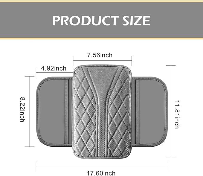 Bawkars Car Center Console Cover, Leather Vehicle Armrest Protector Cushion with 2 Side Storage Bags, Auto Breathable Middle Interior Accessories, Universal for SUV, Sedan, Truck (Gray)