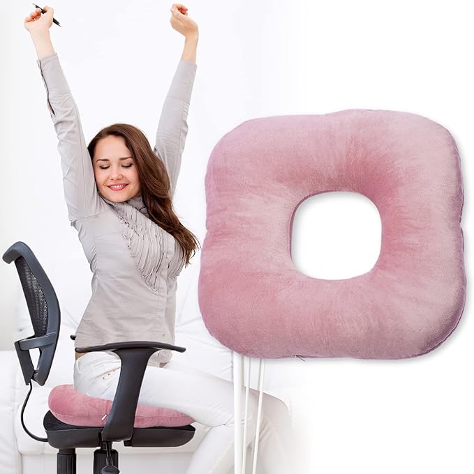 Stuffed Donut Pillow Seat Cushion | for Tailbone and Coccyx Pain, Hemorrhoids, Bed Sores, Pregnancy, Prostate, Surgery Recovery, Sitting Pressure Relief, for Home, Office and Car (Dusty Pink)