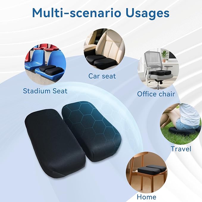 Adjustable Seat Cushion, Memory Foam Office Chair Cushion, Car Seat Cushion, Foldable Travel Cushion for Tailbone Pain, Sciatica Pain Relief, Lifting Cushion for Sitting, Driving, Traveling(Large)