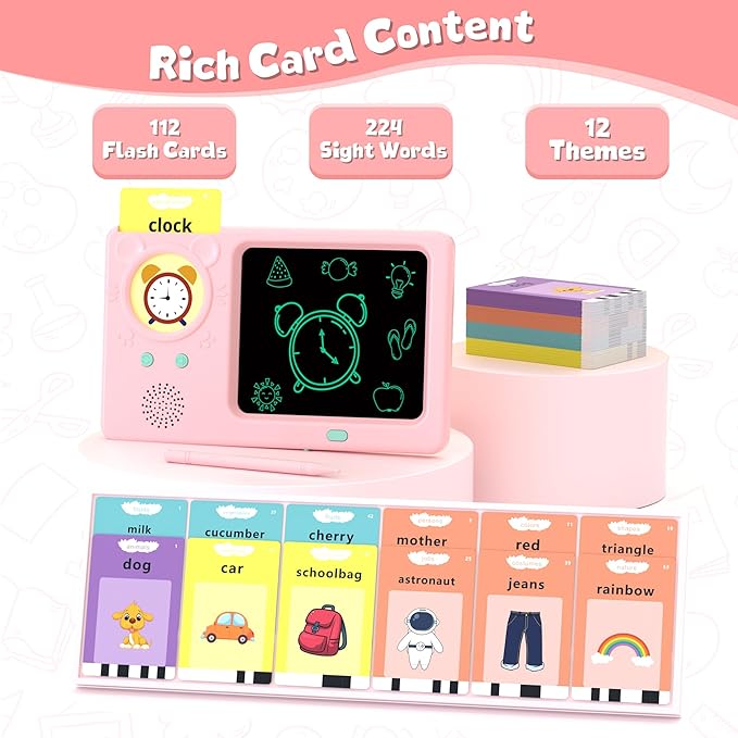 LCD Writing Tablet with Talking Flash Cards, 224 Sight Words Pocket Speech for Toddlers, Educational Learning Toys for Toddlers 1-3, Montessori Toys, Birthday Gift for 1 2 3 4 5 6 Year Old Girls Boys