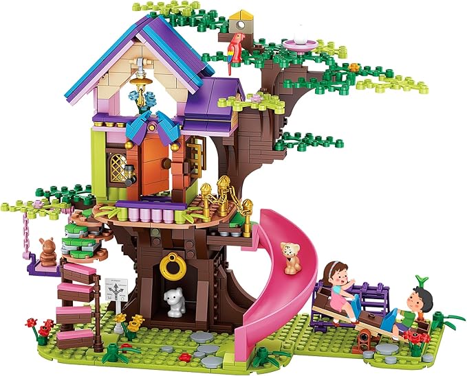 Friends Tree House Building Kit Girls Friendship Forest Jungle Treehouse Pets Amusement Park Toys Set with Seesaw Creative Roleplay Birthday Gifts for Old Kids Boys 8-12,6-12,7-9 (642 PCS)