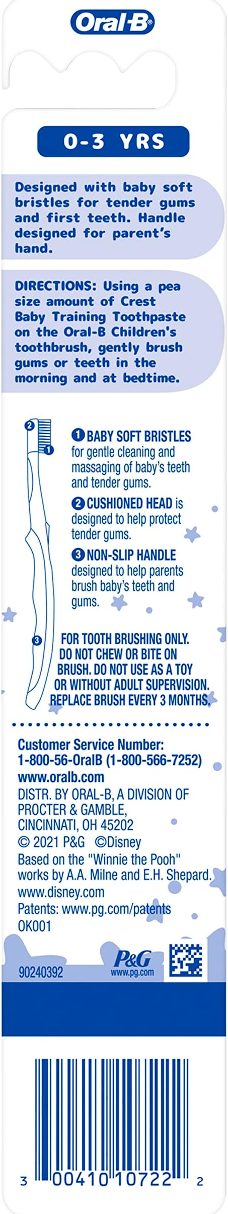 Oral-B Baby Toothbrush Featuring Disney's Pooh, Baby Soft Bristles, 0-3 Years, 1 Count