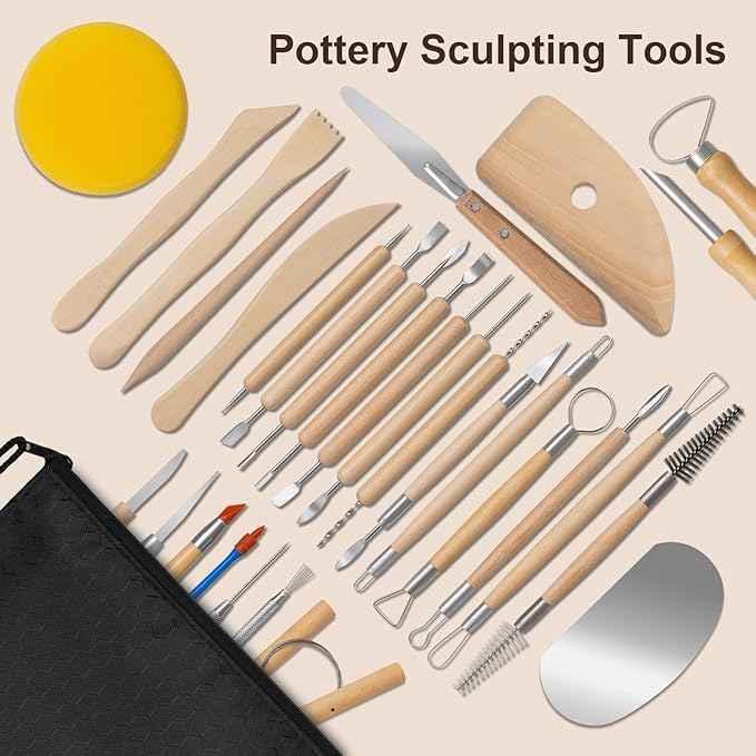 Amrules Clay Tools Kit, 31 PCS Pottery Tools, Practical Polymer Clay Sculpting Tools Kit, Air Dry Clay Tools Set for Beginner, Adults, Pottery Craft, Carving, Drawing, Molding, Modeling, Shaping