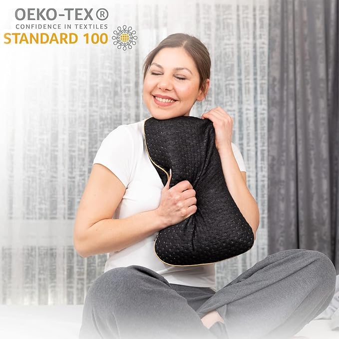 alkamto Travel & Camping Comfortable Memory Foam Pillow – Easy to Carry Portable Bag – Temperature Regulating Pillow Case (Black)